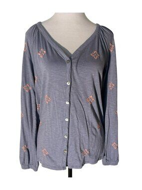 J. Jill PureJill Embroidered Floral Cotton Tencel Modal Button-Front Top Size S